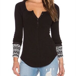 Free People Newbie Thermal Ski Lodge Crochet Cuff XS Black Top